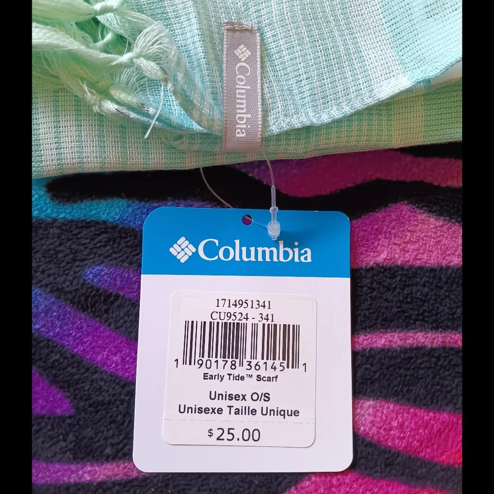🖤NWT Columbia Early Tide Cotton Scarf Striped Green Tassles One Size Unisex